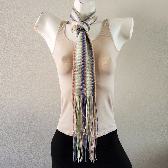 Multicolored Knit Scarf with Fringe Ends - Picture 1 of 7